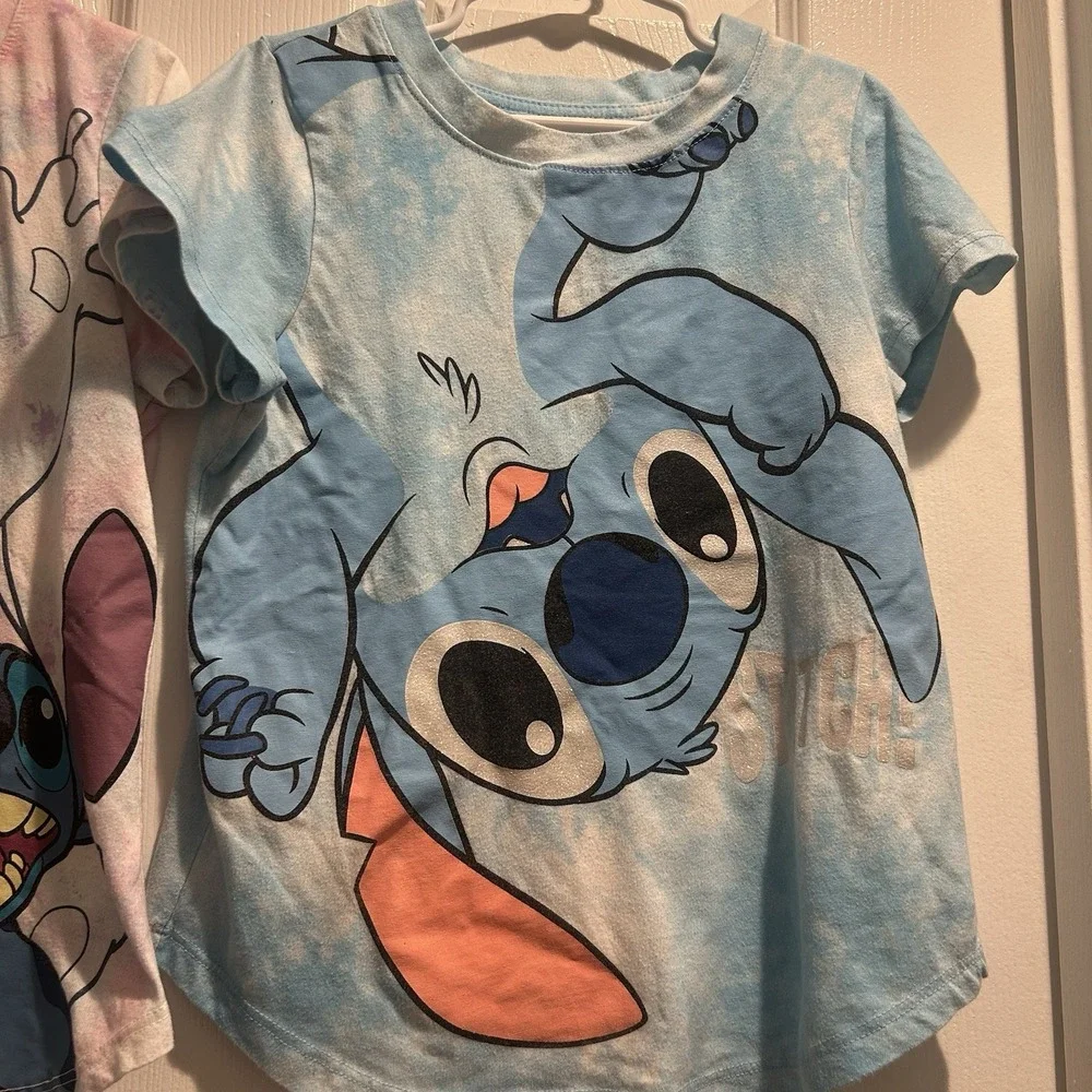 Girl's Disney Stitch Graphic Tee 2-Pack Tie-Dye Short Sleeve Shirts Size M